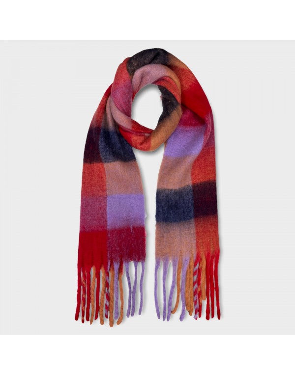 Multicheck fluffy wool scarf