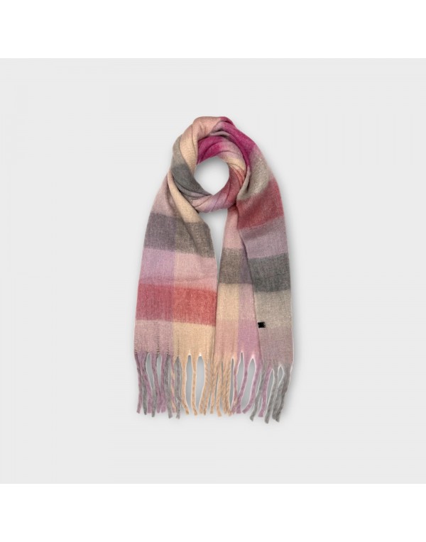 Colorblock multi-check striped fluffy wool scarf