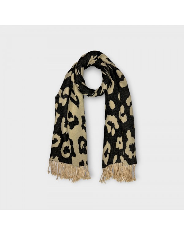 Leopard cashmere blend tassels scarf
