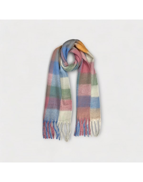 Multicheck fluffy wool pink scarf