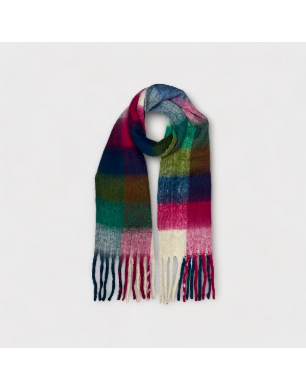 Soft multicheck fluffy wool scarf