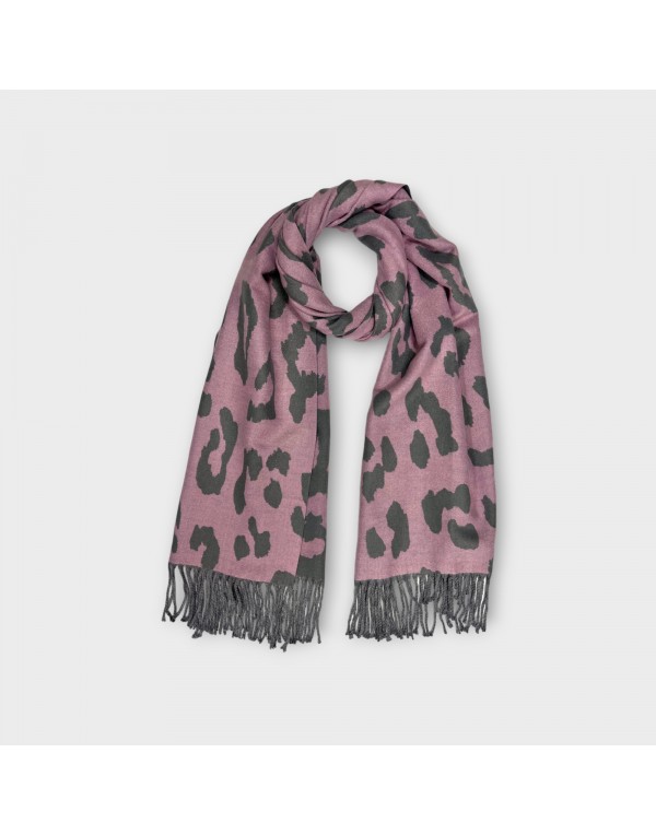Leopard cashmere blend scarf with tassels
